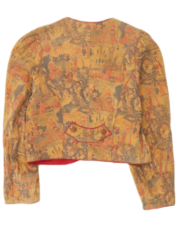 Jaqueta blazer feminina vintage Trachten com 4 botões UE 36 couro bege pequeno