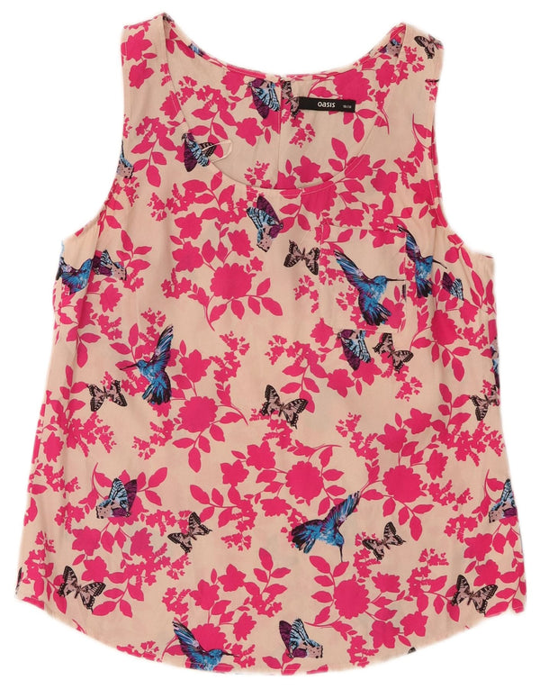 Blusa feminina sem mangas Oasis UK 10 pequena borboleta floral rosa