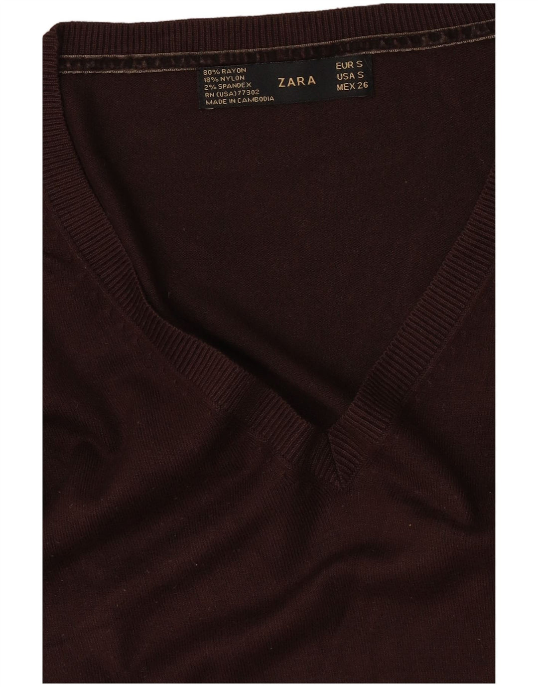 Suéter feminino Zara com decote em V Reino Unido 10 pequeno rayon marrom
