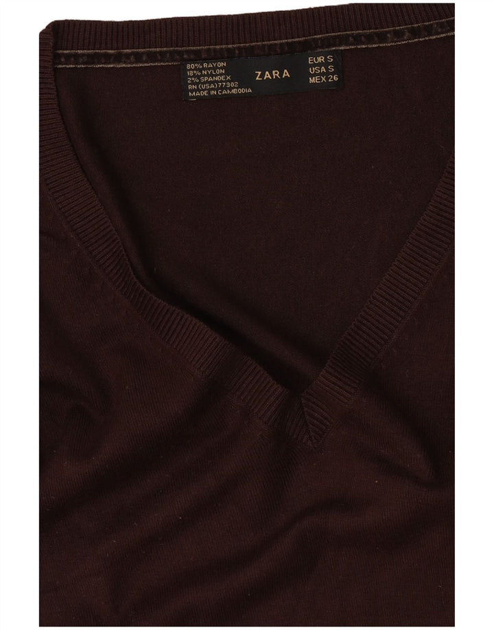Suéter feminino Zara com decote em V Reino Unido 10 pequeno rayon marrom