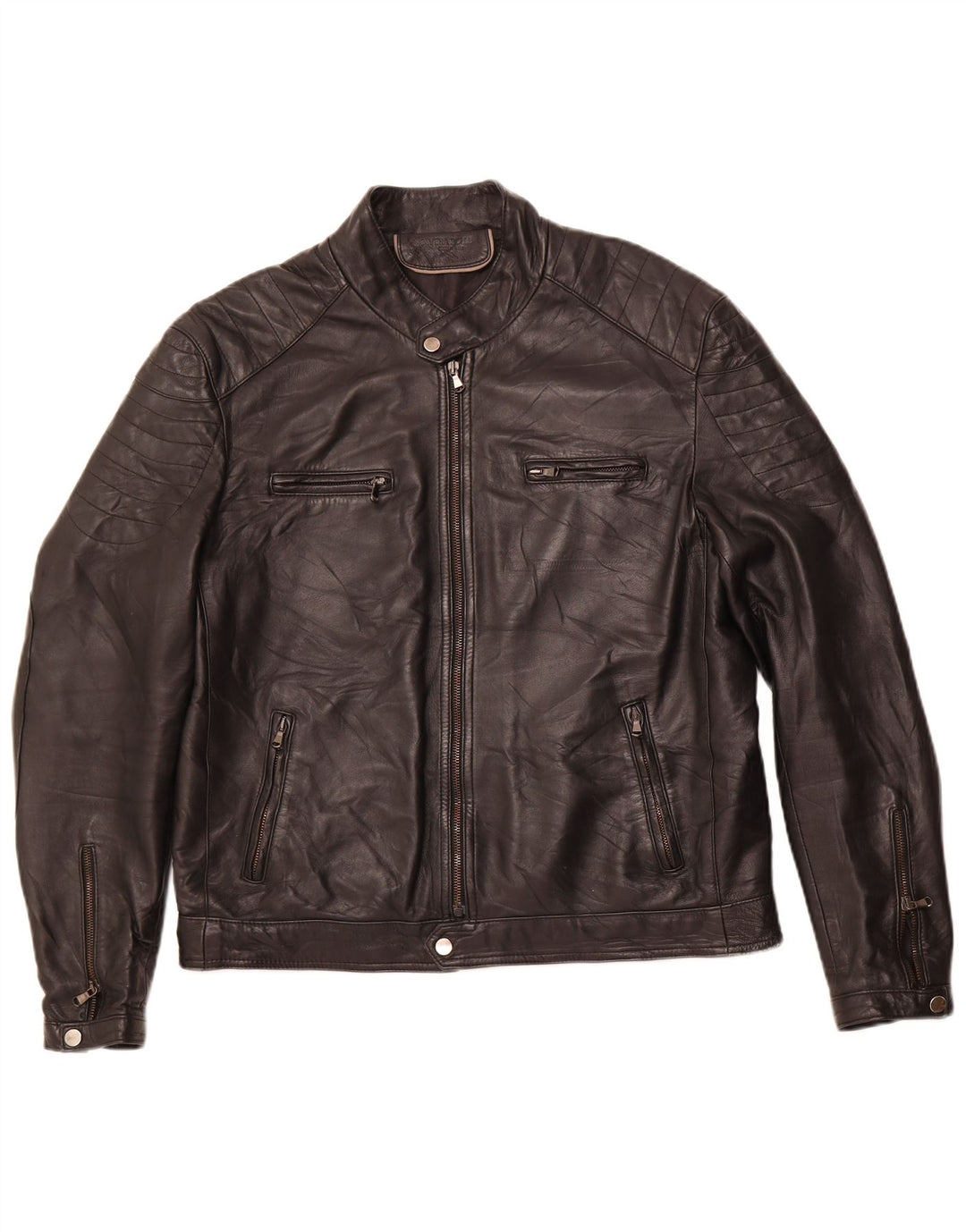 Jaqueta masculina de couro VINTAGE IT 54 2XL couro preto