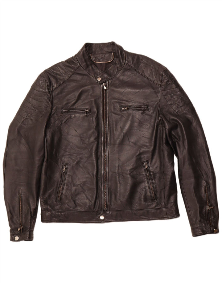 Jaqueta masculina de couro VINTAGE IT 54 2XL couro preto