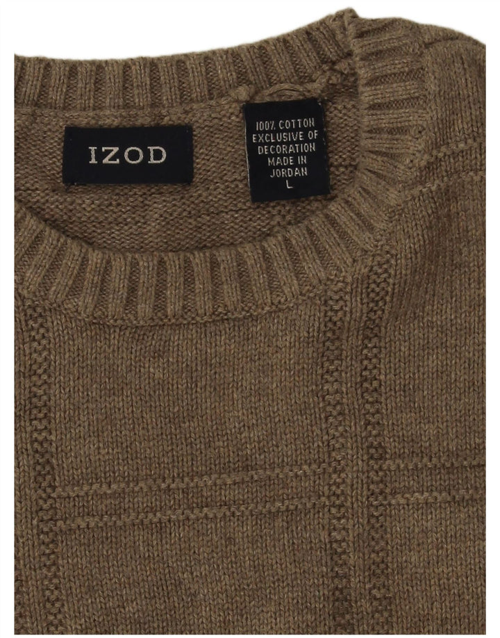 Suéter masculino Izod com gola redonda, algodão bege grande