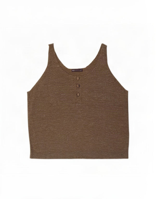 Marks & Spencer Womens Vest Top UK 18 XL Khaki Flecked Acrylic