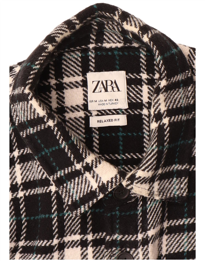 Camisa masculina Zara com ajuste relaxado, camisa média preta xadrez