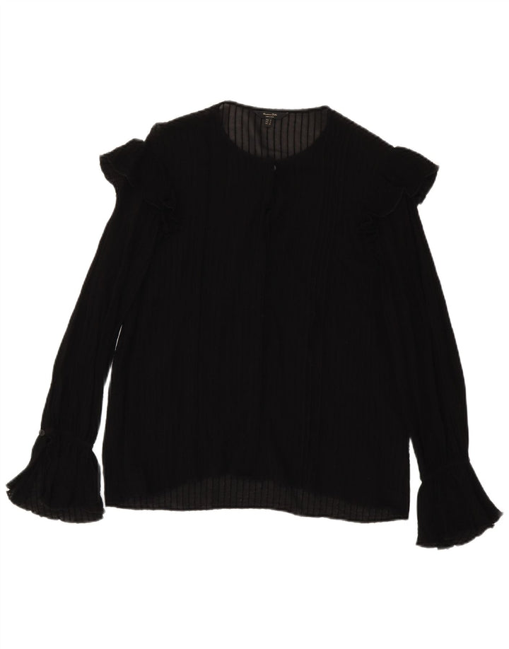 Top feminino de manga comprida transparente Massimo Dutti UK 10 listrado preto pequeno