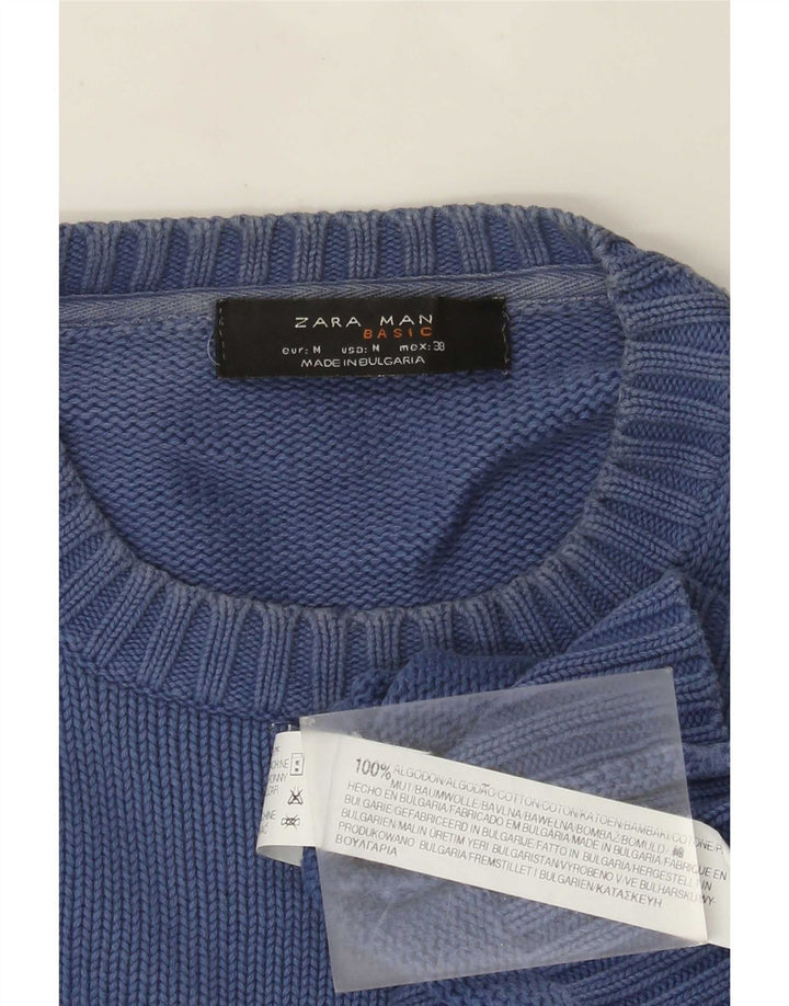 Zara Suéter masculino com gola redonda e algodão azul médio
