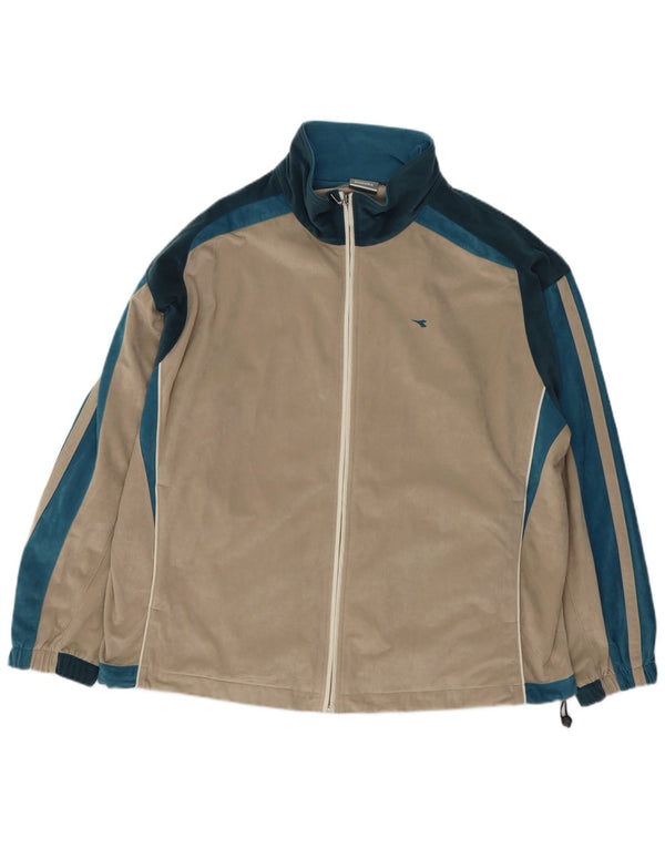 Diadora Mens Velour Tracksuit Top Jacket 3XL Bege Colourblock Poliéster