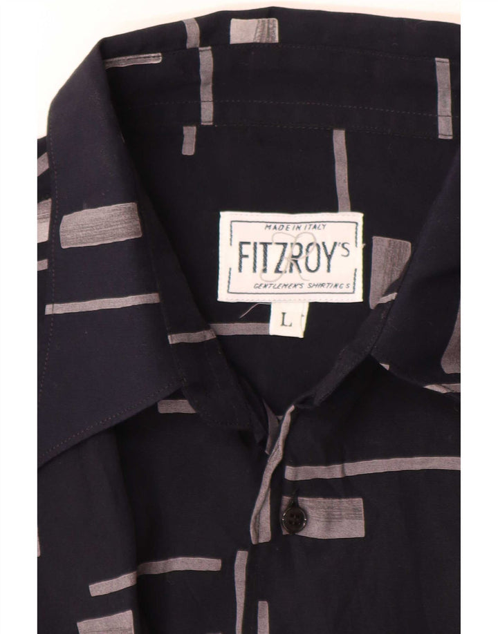 Camisa masculina Fitzroy de manga curta grande azul marinho geométrica