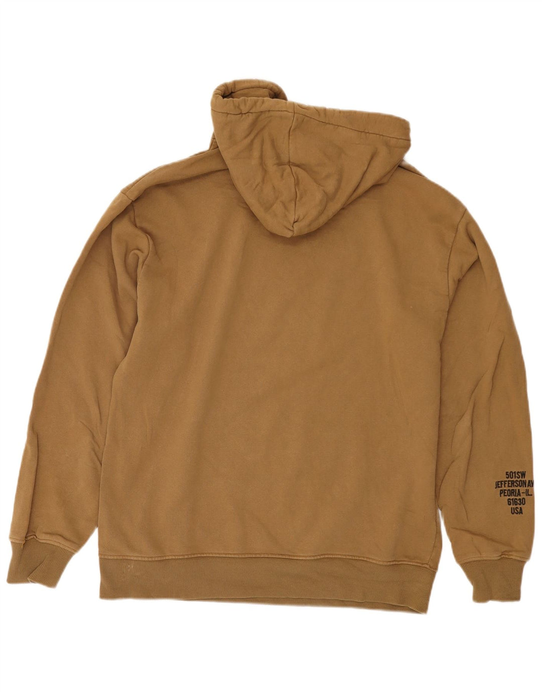 Suéter com capuz gráfico masculino Caterpillar de algodão cáqui médio