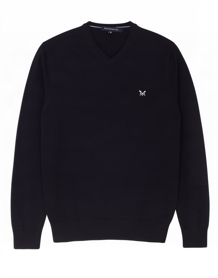 Crew Clothing Suéter masculino com decote em V, algodão azul marinho médio