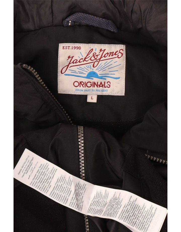 Jaqueta corta-vento masculina Jack & Jones com capuz Reino Unido 40 grande poliéster preto