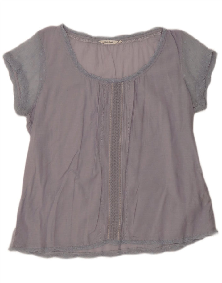 Blusa feminina WHITE STUFF Top UK 16 grande algodão azul