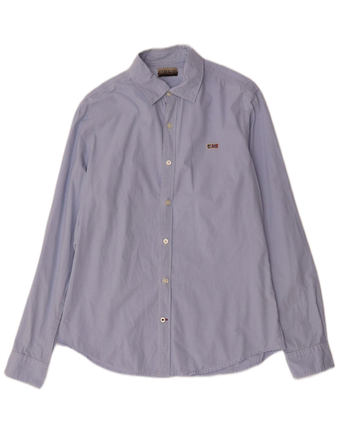 Camisa geográfica masculina Napapijri algodão guingão azul médio