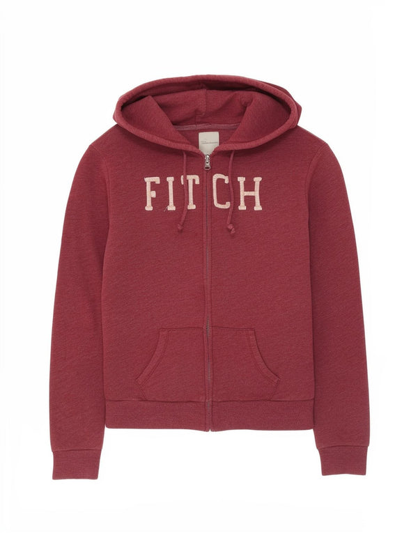Abercrombie & Fitch Suéter feminino com capuz e zíper gráfico Reino Unido 4 XS Borgonha
