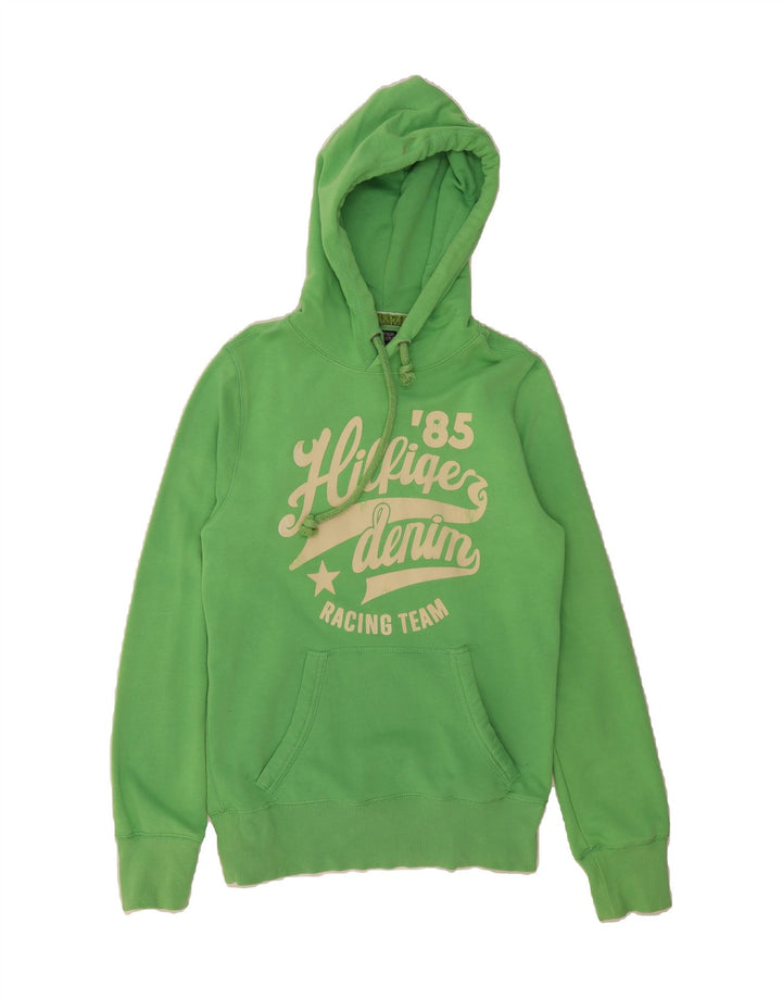 TOMMY HILFIGER Mens Graphic Hoodie Jumper Small Green Cotton Vintage Tommy Hilfiger and Second-Hand Tommy Hilfiger from Messina Hembry 