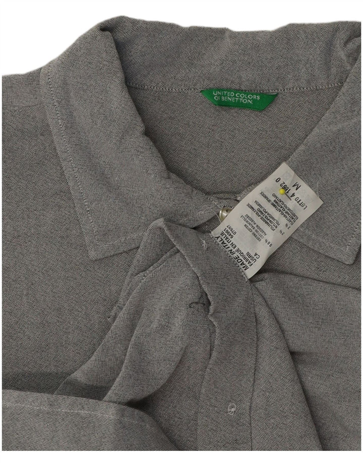 Camisa de manga curta feminina Benetton UK 14 algodão cinza médio