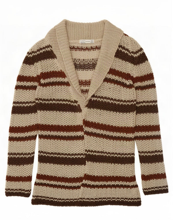 Suéter feminino Zara Longline Crochet Cardigan UK 12 listrado marrom médio