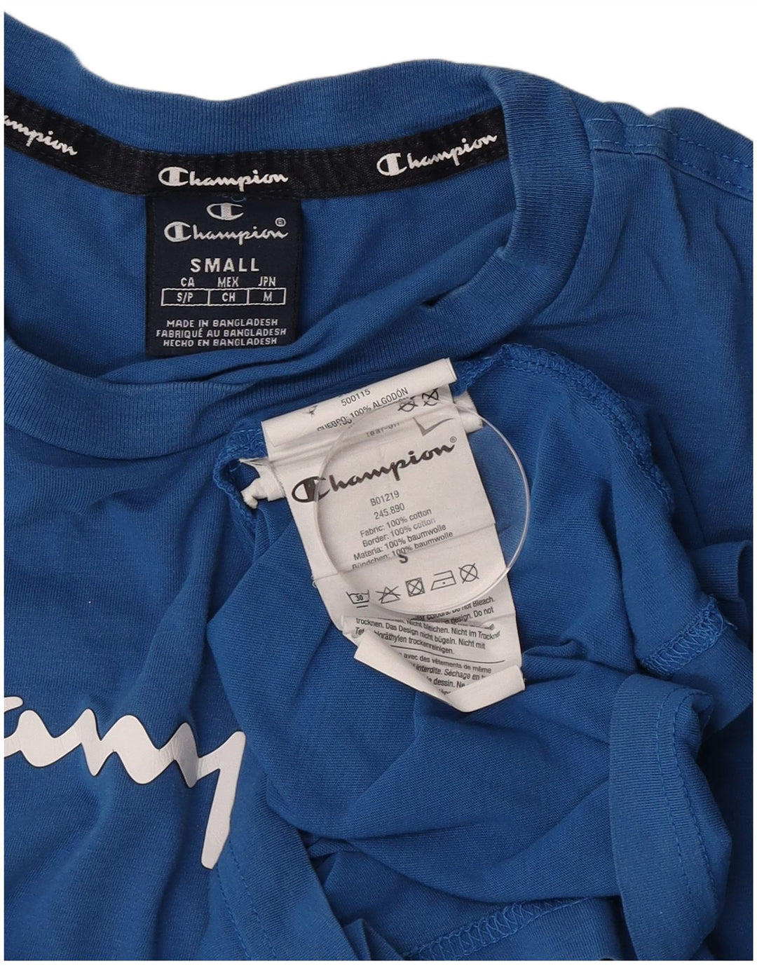 Camiseta masculina gráfica Champion pequeno algodão azul