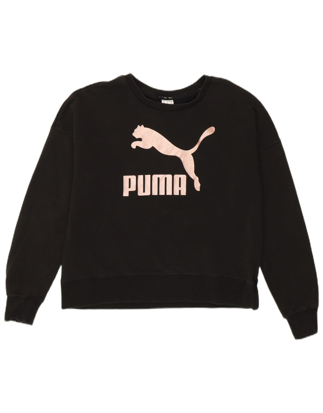 Puma moletom feminino oversized crop gráfico jumper UK 6 XS algodão preto