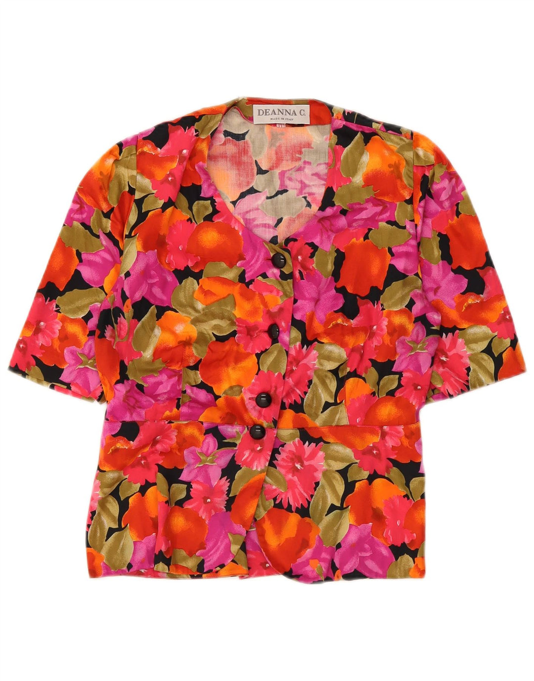 Blusa feminina vintage manga curta IT 45 média floral multicolorida