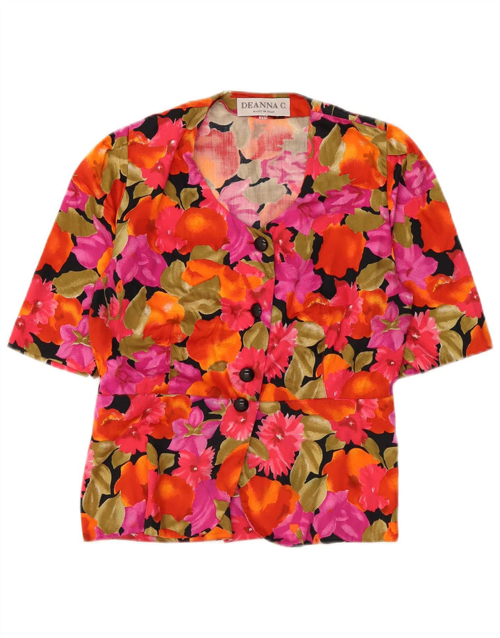 Blusa feminina vintage manga curta IT 45 média floral multicolorida