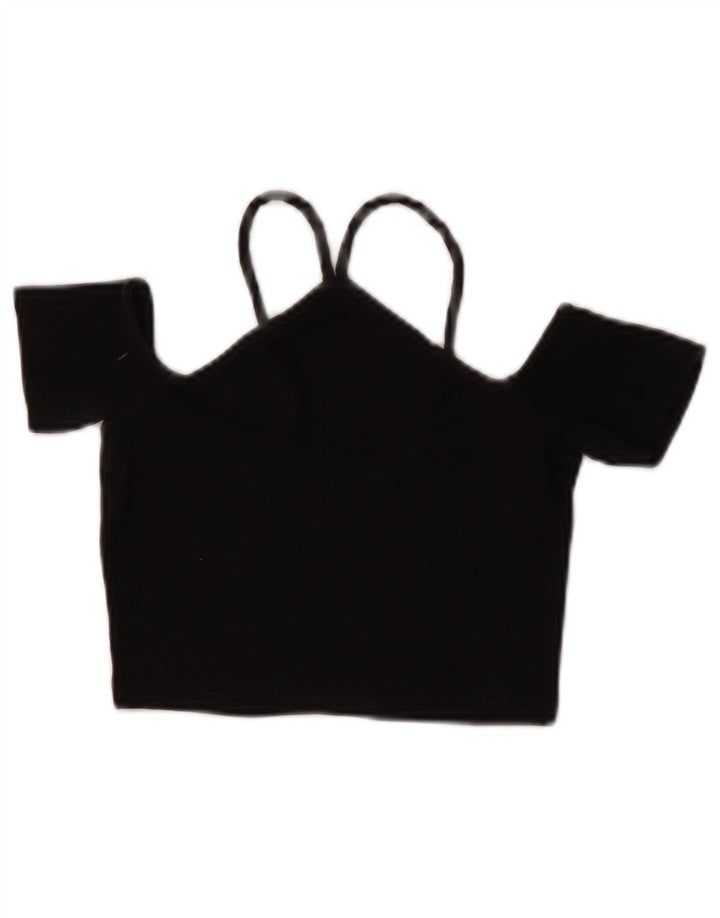 Zara Womens Crop Off Ombro Top Reino Unido 8 Pequeno Algodão Preto