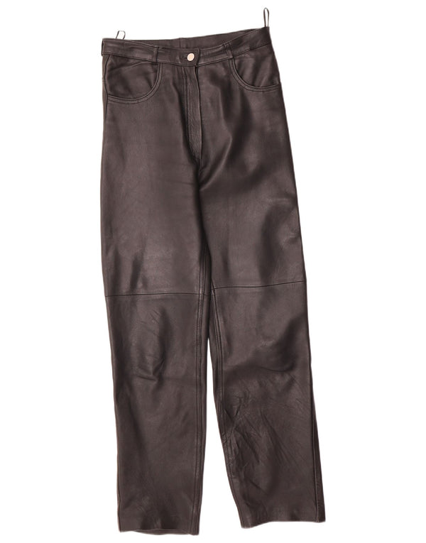 Calça reta feminina VINTAGE EU 40 médio W28 L29 couro preto