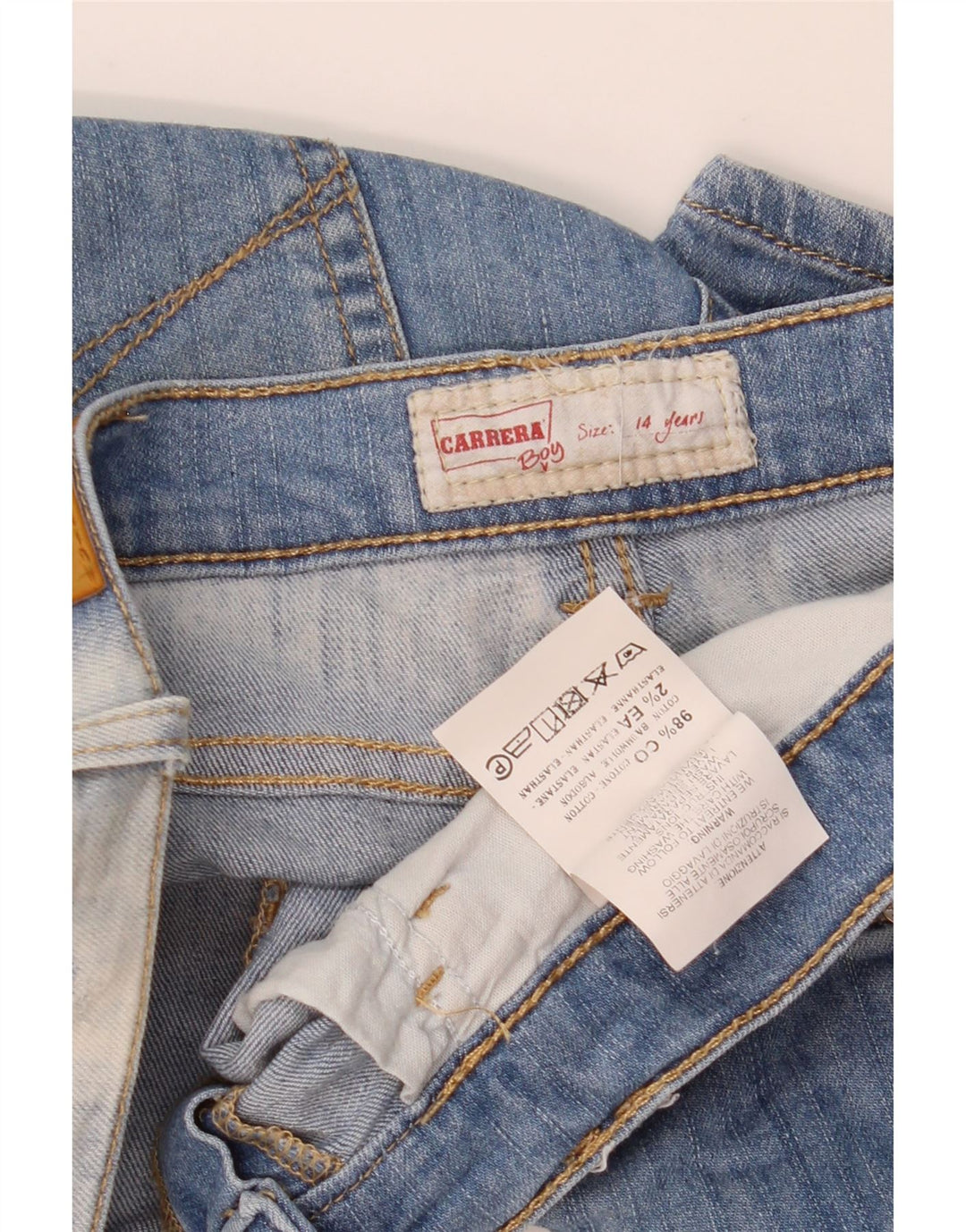 Shorts jeans desgastados para meninos CARRERA 13-14 anos W30 algodão azul