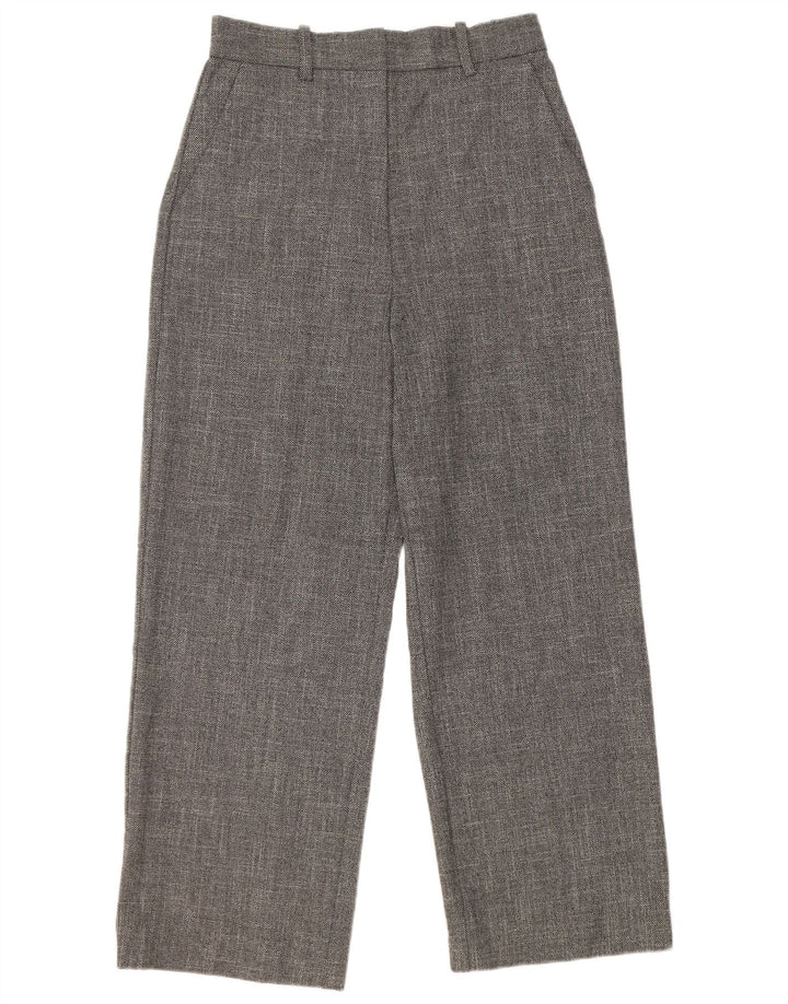 Zara Calça feminina casual cintura alta perna larga cinza médio poliéster