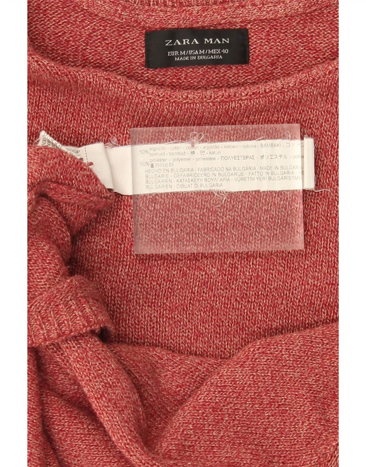 Zara Suéter masculino com gola redonda, algodão manchado vermelho médio