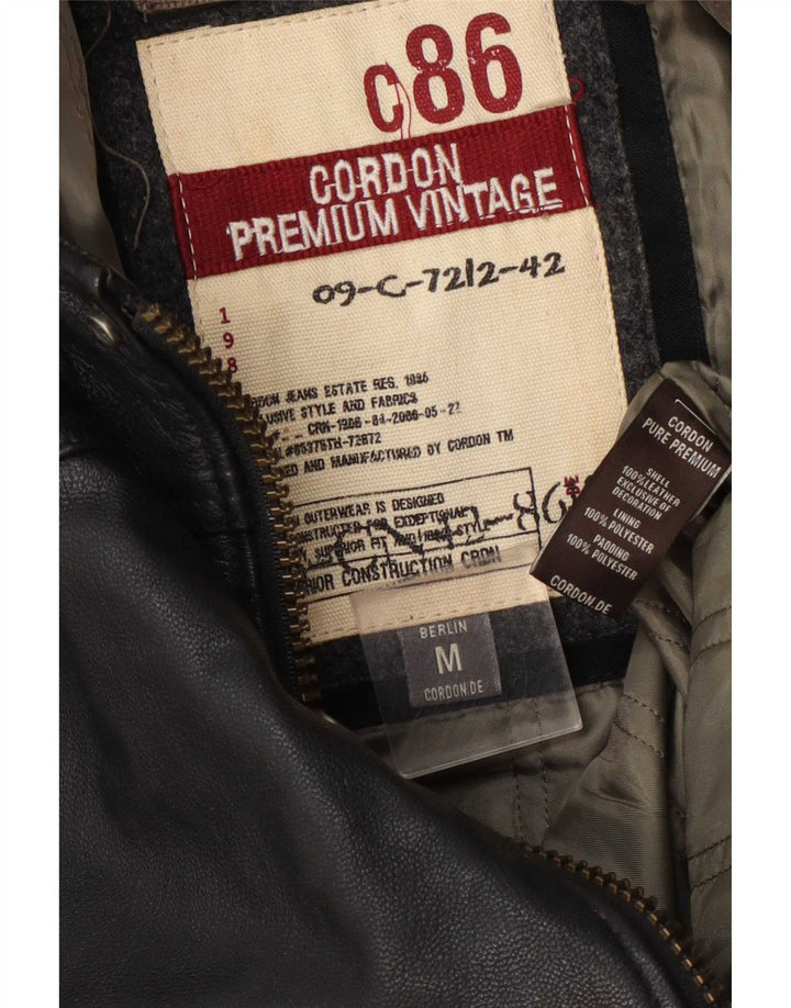 Jaqueta masculina de couro gráfico Cordon UK 38 médio preto