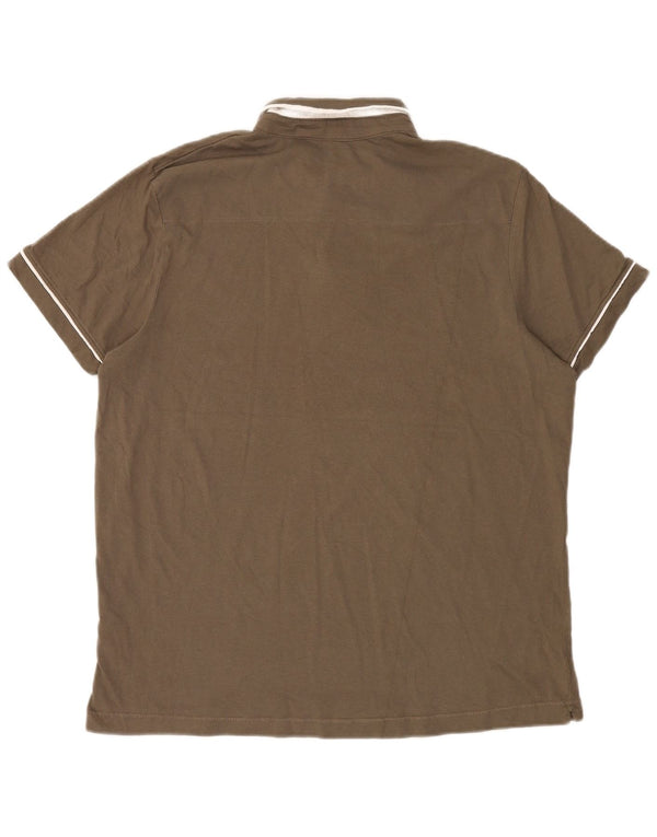French Connection Mens Polo Shirt 2XL Khaki Striped Cotton