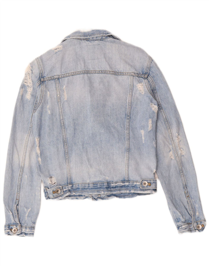 ZARA Jaqueta jeans feminina desgastada Reino Unido 6 XS azul algodão