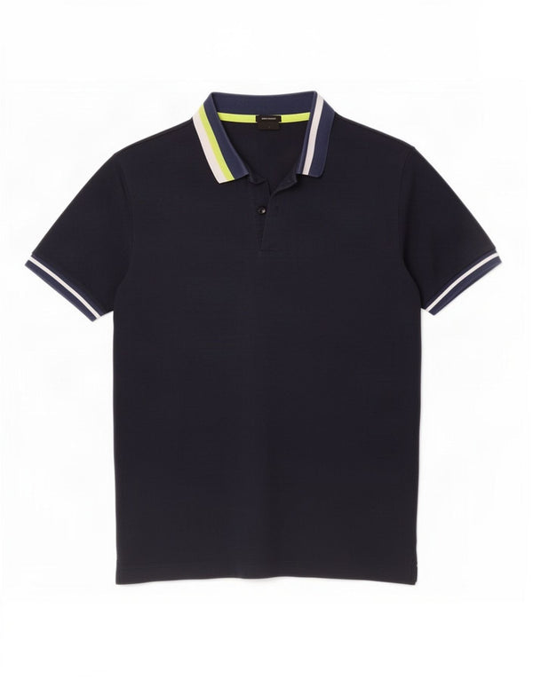 Camisa pólo masculina Hugo Boss pequena algodão azul marinho