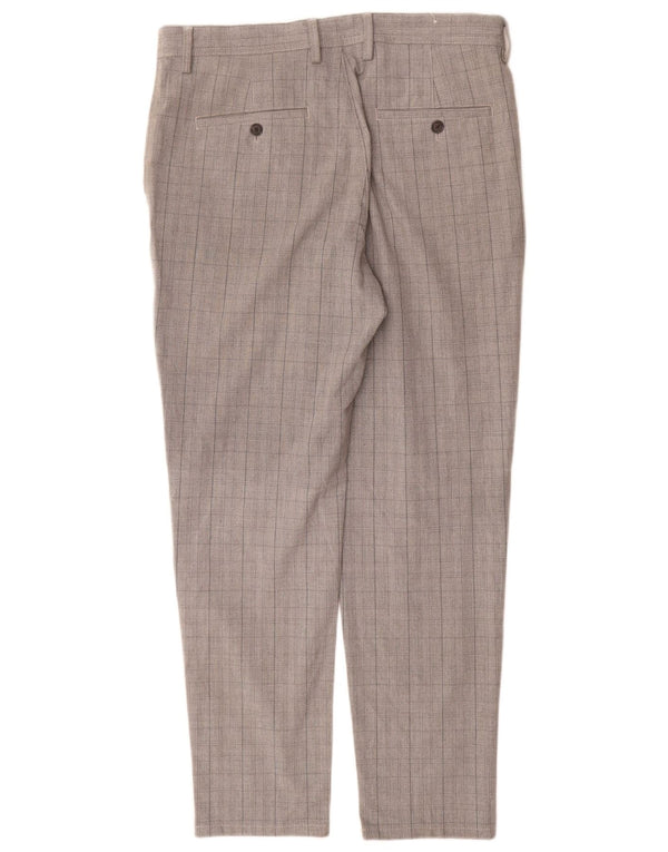 Zara Mens Slim Chino Calças EU 42 Grande W32 L30 Cinza Poliéster Xadrez