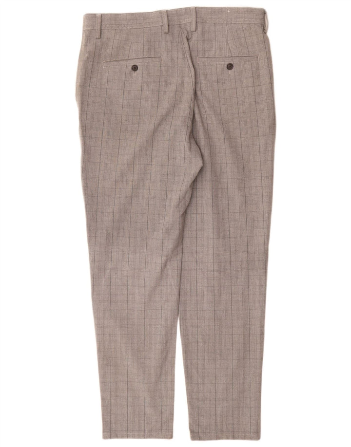 Zara Mens Slim Chino Calças EU 42 Grande W32 L30 Cinza Poliéster Xadrez