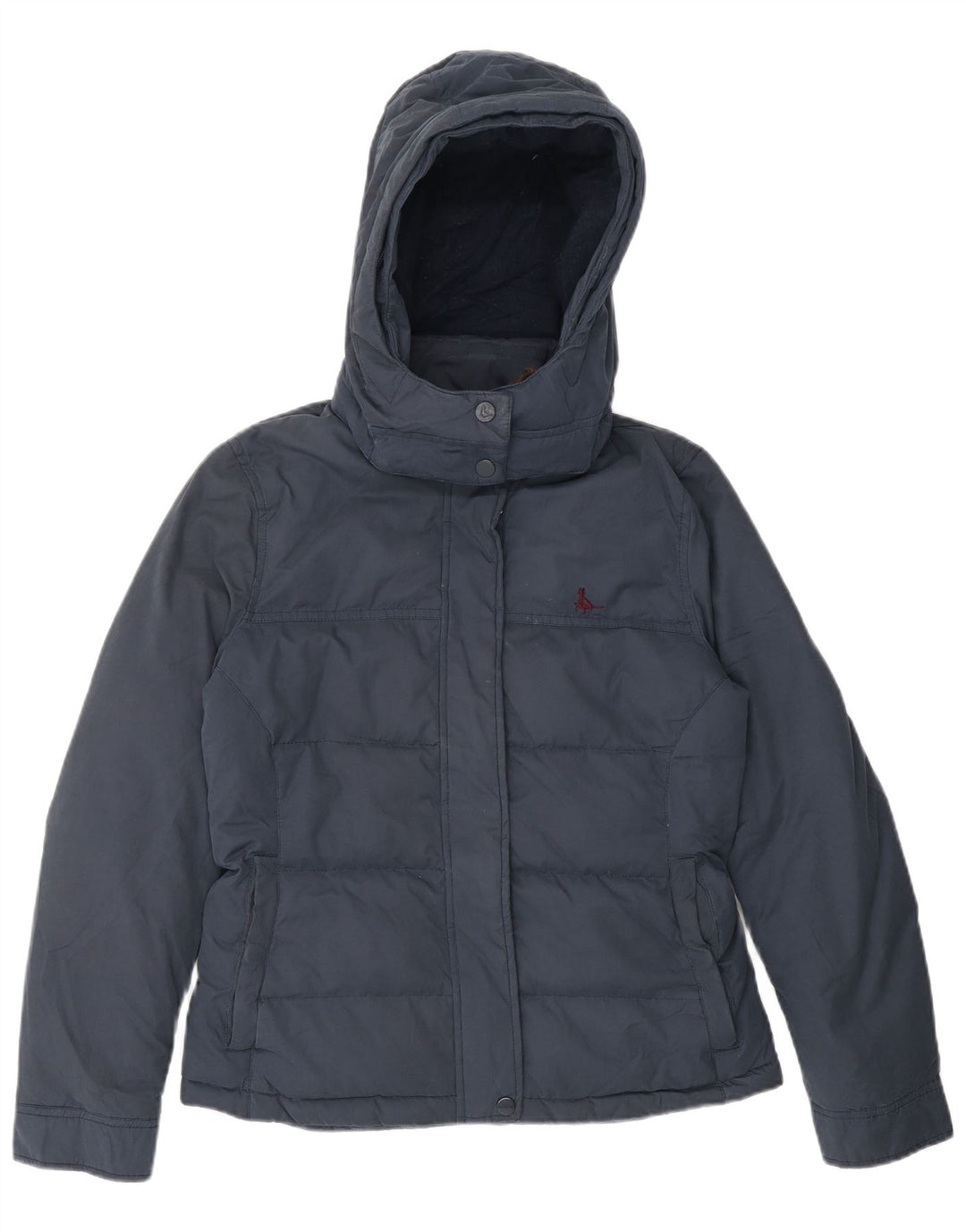 Jaqueta feminina acolchoada com capuz Jack Wills Reino Unido 8 poliéster azul marinho pequeno