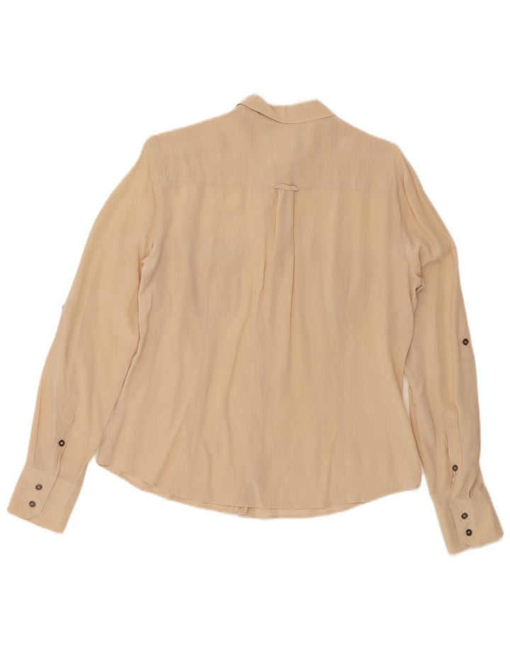 Max Mara Camisa militar feminina de manga comprida grande seda bege