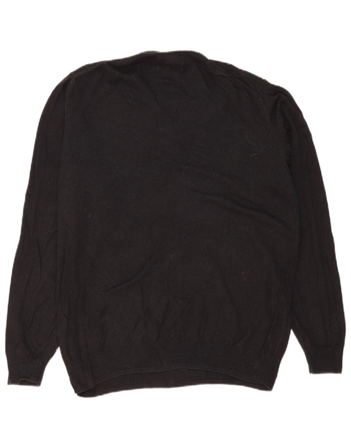 Suéter masculino Marks & Spencer com ajuste regular e decote em V, algodão preto médio