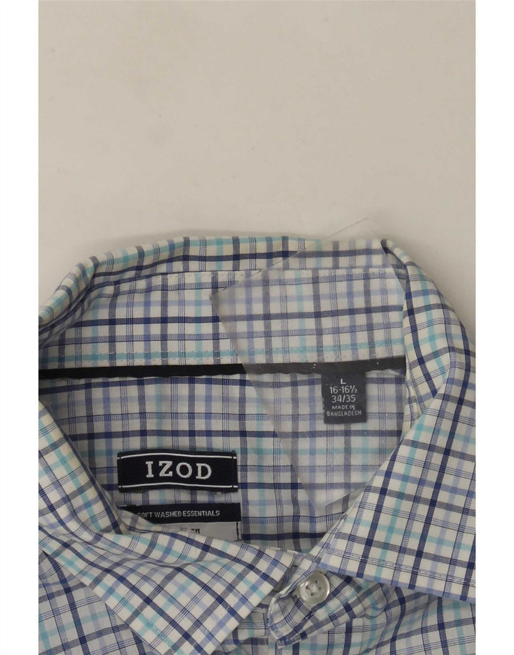 Camisa masculina Izod tamanho 16 1/2 grande algodão xadrez azul