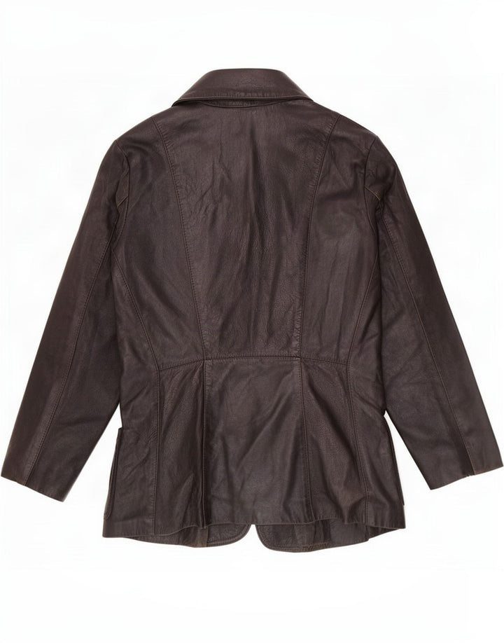 Jaqueta blazer feminina vintage de couro com 3 botões Reino Unido 12 médio preto