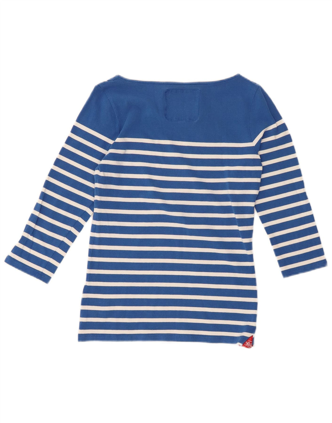 SUPERDRY Top feminino de ajuste perfeito manga 3/4 Reino Unido 12 listrado azul médio