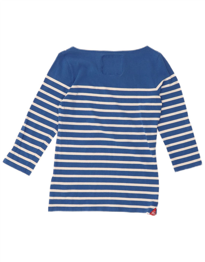 SUPERDRY Top feminino de ajuste perfeito manga 3/4 Reino Unido 12 listrado azul médio