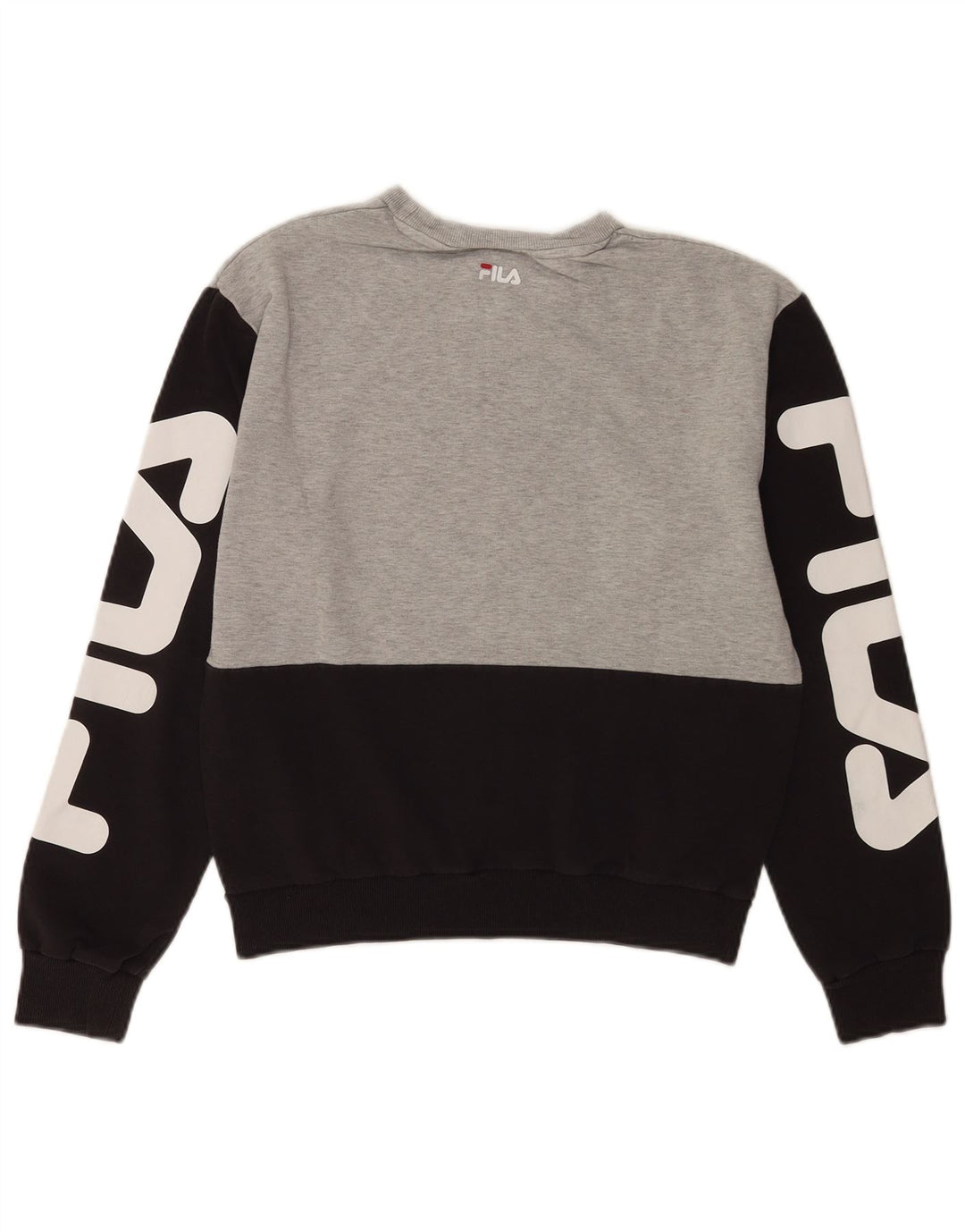 Fila moletom gráfico feminino jumper UK 10 pequeno bloco cinza