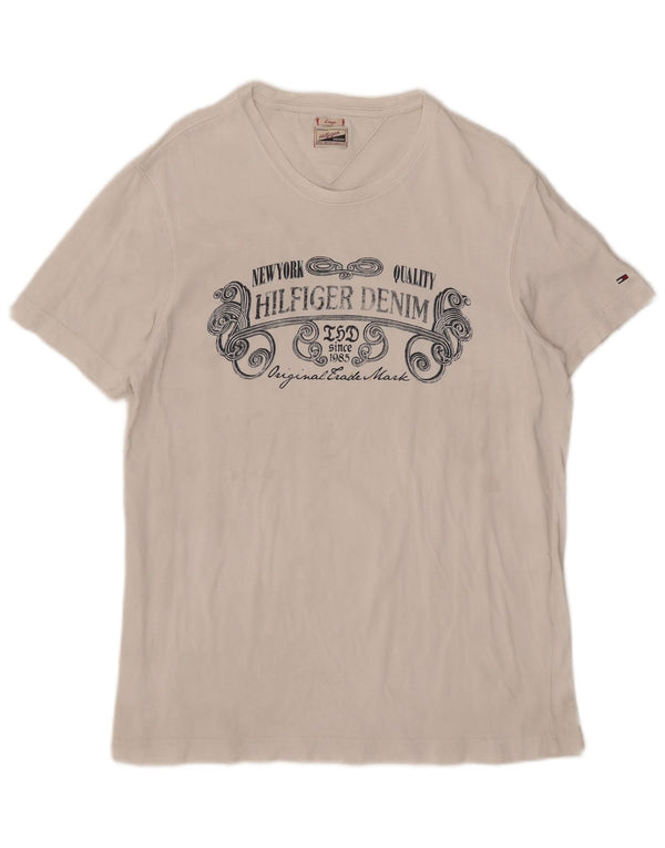 Tommy Hilfiger Camiseta masculina gráfica grande algodão branco