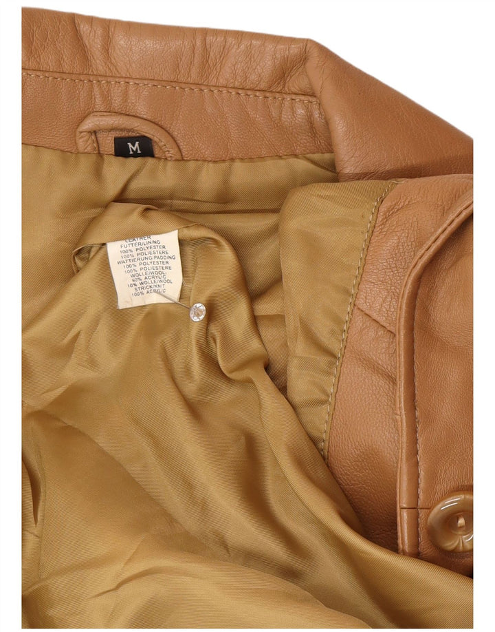 Jaqueta blazer feminina vintage de couro com 1 botão Reino Unido 12 couro marrom médio