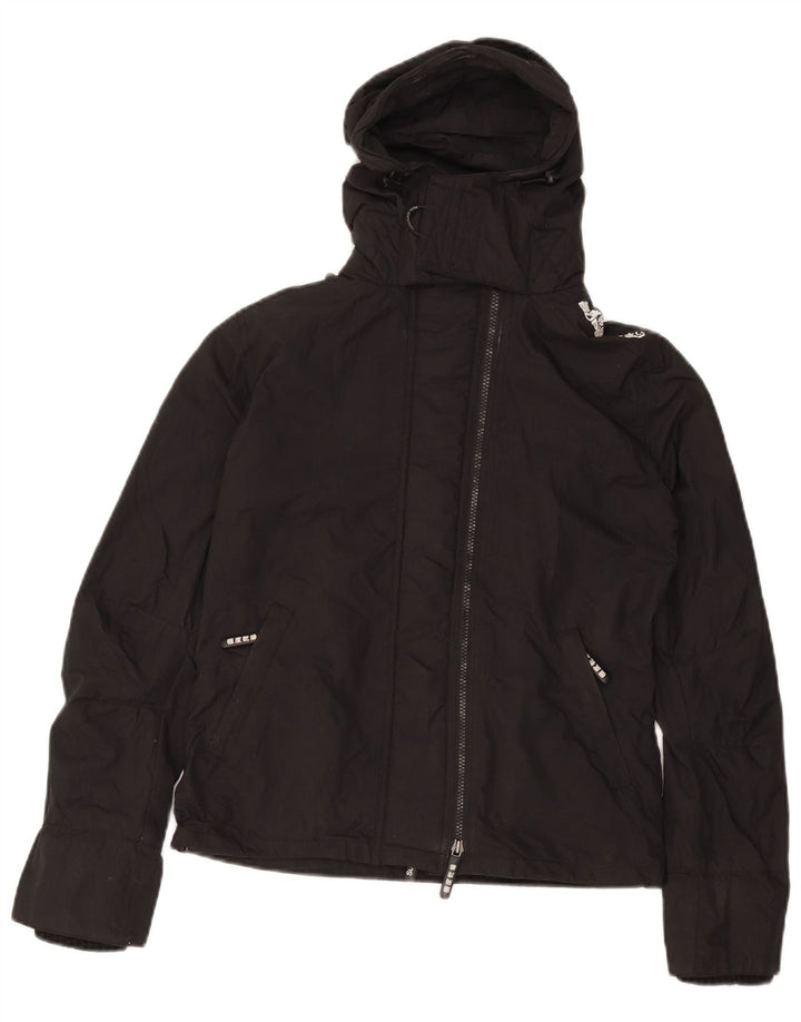 Jaqueta de chuva feminina SUPERDRY com capuz gráfico Reino Unido 14 médio preto nylon