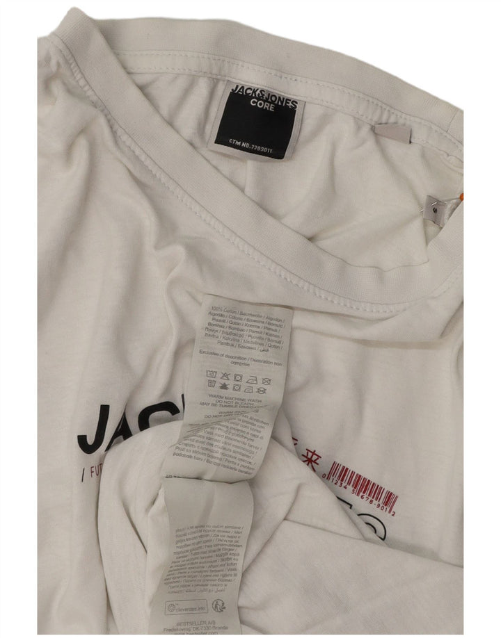 Camiseta masculina JACK & JONES com estampa gráfica pequena de algodão branco