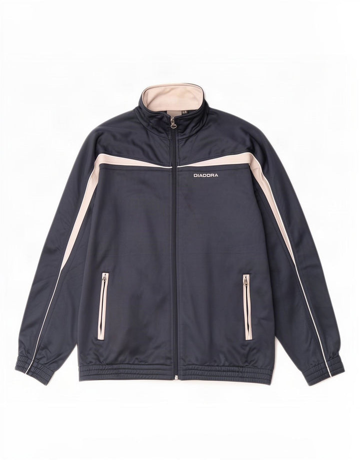 Diadora Mens Tracksuit Top Jacket UK 40 Medium Navy Blue Colourblock